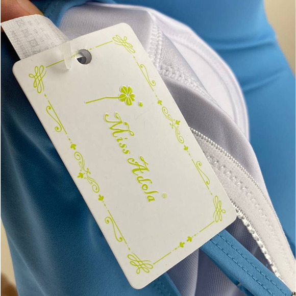 New Miss Adola Women Light Blue Stripes One Piece Padded Swimwear Swimsuit 8 - Picture 5 of 6